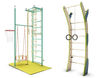 Outdoor Sports Equipment With Climbing Frame Basketball Hoop Swing And Rings 3d model