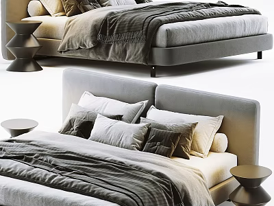Modern Double Bed Interior With Plush Pillows Cozy Bedspread And Stylish Nightstand 3d model