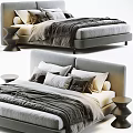 Modern Double Bed Interior With Plush Pillows Cozy Bedspread And Stylish Nightstand