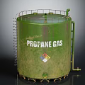 Green Propane Gas Storage Tank With Safety Sign And Metal Ladder Structure