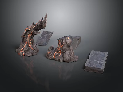 Irregular Wooden Stone Decorative Pieces with Natural Texture and Glowing Lines 3d model