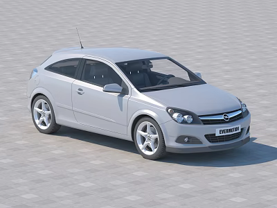 Silver OPEL Hatchback Car With Stylish Design And Alloy Wheels Parked On Paved Ground 3d model