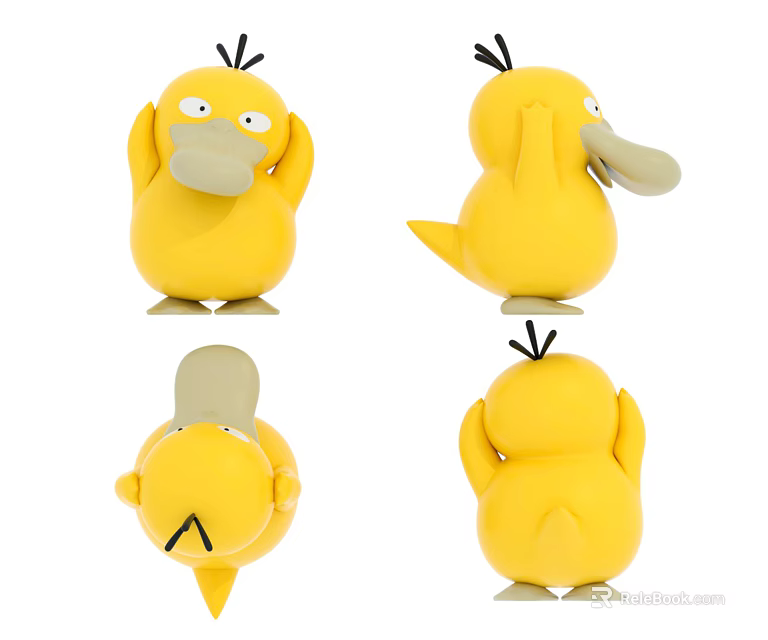 Cute Yellow Duck Doll Figure Displayed From Multiple Angles With Detailed Design 3d model 