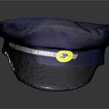 Classic Dark Blue Uniform Cap Featuring Yellow Badge On Brim
