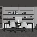 Modern Open Office Interior With Desk Computer Bookshelves White Chairs And Pendant Lights