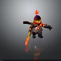 Fiery Red Hooded Creature With Glowing Eyes Holding Large Orange Key Weapon