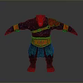 Bear Warrior Character With Red Green Armored Attire And Fierce Open Arms Stance