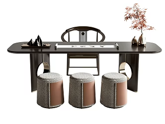 New Chinese Style Desk and Chair 3d model