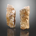 Two Natural Wooden Stone Pieces With Textured Surface And Reflection On Black Background