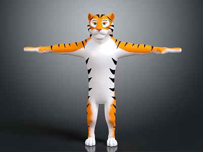 Cartoon Tiger Game Movie Character 3D Model With Open Arms Friendly Expression And Striped Design 3d model