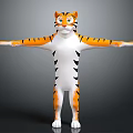 Cartoon Tiger Game Movie Character 3D Model With Open Arms Friendly Expression And Striped Design