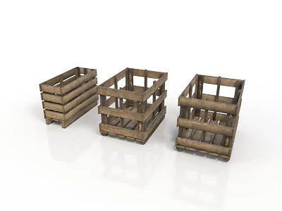 Three Rustic Wooden Storage Crates For Home Organizing And Decor 3d model