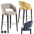 Modern Velvet Bar Stools Beige Yellow Blue with Armrests Black Tall Legs Metal Footrests