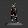 3D Rendered Anthropomorphic Rabbit Warrior Character In Battle Outfit On White Base Stand