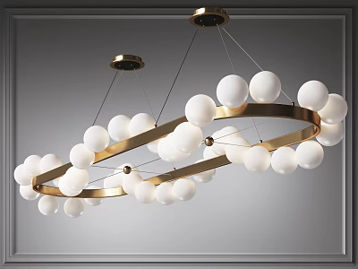 Modern Contemporary Chandelier With Gold Ring Frame And White Globe Bulbs 3d model