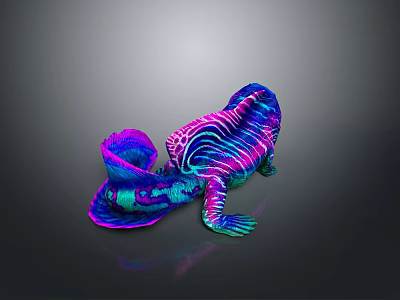 Vibrant Colored Reptile Lizard with Striped Patterns on Dark Reflective Surface 3d model