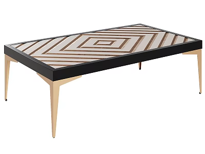 Modern Coffee Table With Geometric Brown White Pattern Black Frame And Golden Legs 3d model