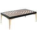 Modern Coffee Table With Geometric Brown White Pattern Black Frame And Golden Legs