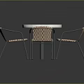 Round Marble Top Table With Four Rattan Chairs And Metal Frames