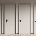 Multiple White Hinged Doors With Modern Design And Brass Handles In Interior 3d model