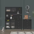 Modern Gray Sideboard Interior With Glass Door Cabinets Drawers And Wall Mirrors