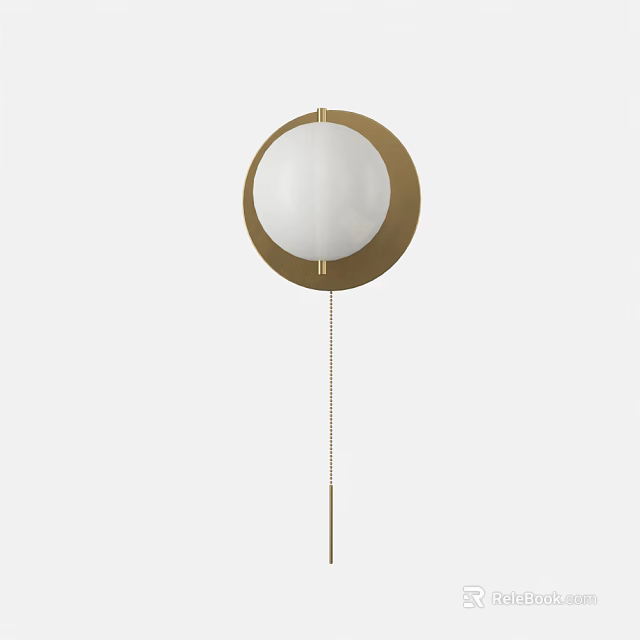 Modern Round Wall Lamp With Gold Frame White Globe Shade And Hanging Chain 3d model 