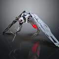Mechanical Spider Robot Creature With White Web-like Wings And Red Glowing Parts 3d model