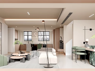Modern Dining and Living Room Interior Design With Sofa Coffee Table And Dining Chairs 3d model