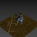 Blue Fantasy Game Character With Large Eye Wings And Head Ornament Standing On Grass