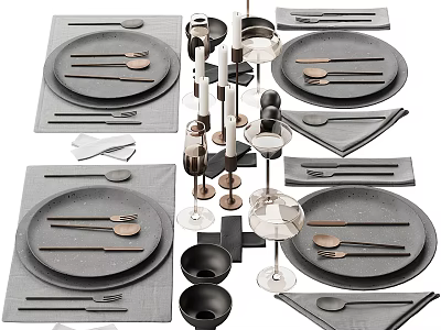 Modern Tableware Set With Plates Cutlery Glasses Napkins And Stylish Arrangement 3d model