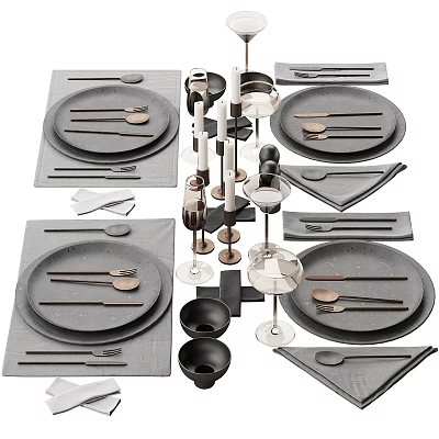 Modern Tableware Set With Plates Cutlery Glasses Napkins And Stylish Arrangement 3d model