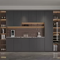 Modern Wine Cabinet Design Featuring Grey Cabinets Wooden Accents Marble Countertop And Glass Door Racks