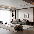 Elegant Modern Living Room Design With Leather Sofa Coffee Table Floor Lamp Rug And Artwork