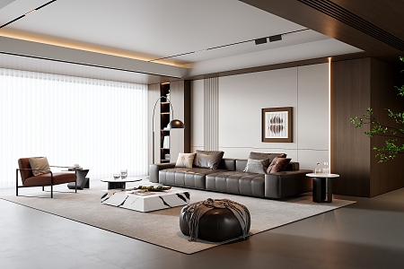 Modern Italian Style Living Room Without Main Lights Living Room Italian Style Light Luxury Sofa Coffee Table Combination Leather Sofa Multi-Person Sofa Single Person Sofa Background Wall Hanging Picture Pendulum 3d model