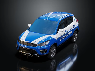Blue and white POLIZIA police SUV model vehicle with official design and distinct markings 3d model