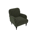 Elegant Leisure Chair With Dark Green Vertical Stripes Upholstery And Black Turned Legs