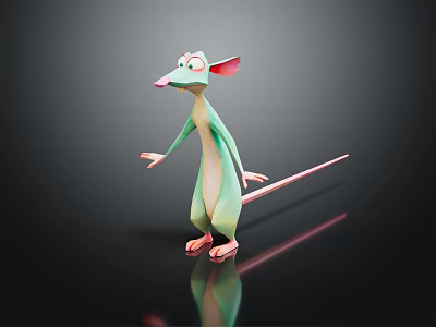 Cartoon Mouse Character With Green Body And Pink Ears Standing 3d model
