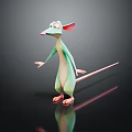 Cartoon Mouse Character With Green Body And Pink Ears Standing