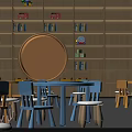 Colorful Kids Table Design In Playroom With Toys Bookshelf And Balloons