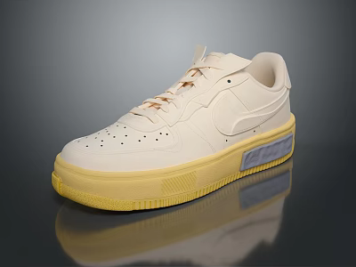 White Sneakers With Yellow Sole Light Brown Laces And Minimal Casual Design 3d model