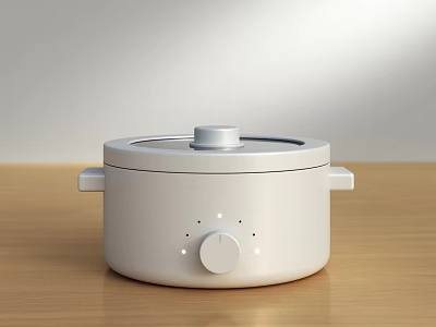 White Electric Cooking Pot With Sleek Design And Knob Control On Wooden Surface 3d model