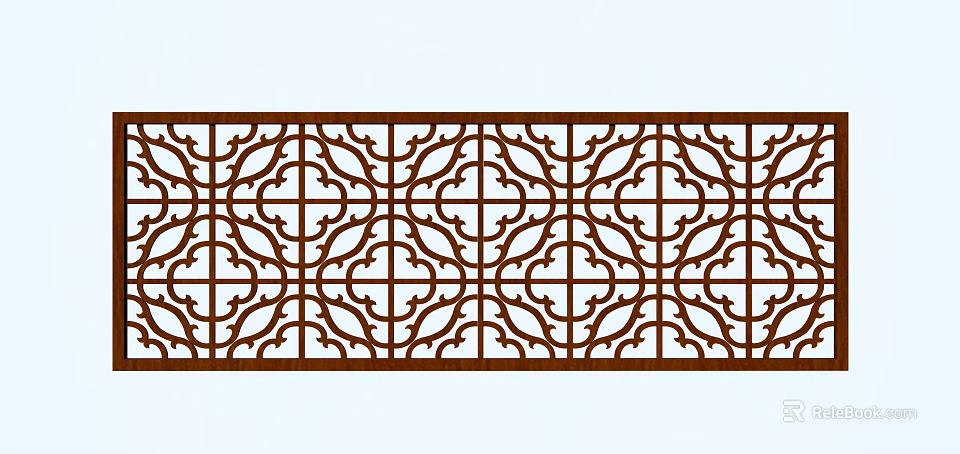 Traditional Decorative Wooden Carved Lattice Window With Intricate Symmetrical Patterns 3d model 