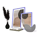 Elegant Decorative Ornament Combination With Framed Art Pampas Grass Vase Book And Sculpture