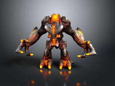 Game Movie Character Lava Monster With Multiple Arms Rocky Body Burning Lava And Glowing Details 3d model