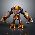 Game Movie Character Lava Monster With Multiple Arms Rocky Body Burning Lava And Glowing Details