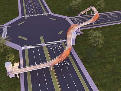 pedestrian overpass shaped overpass curved overpass 3d model