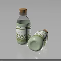 Transparent Daily Use Bottles With Green Liquid Orange Cap And Leaf Pattern Label 3d model
