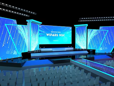 Modern VIPAD HAC Event Stage With Large Screen Lighting And Audience Seats 3d model