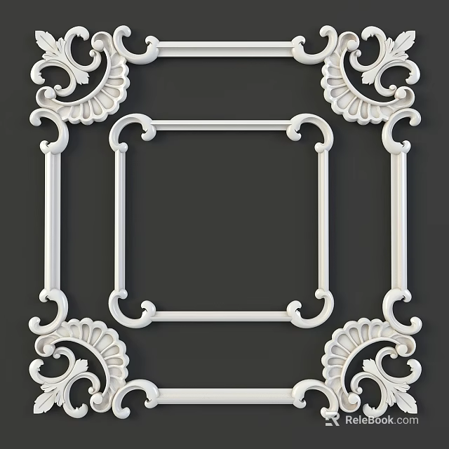 Ornate White Carved Decorative Frame With Intricate Patterns For Interior Design 3d model 