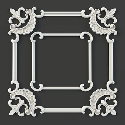Ornate White Carved Decorative Frame With Intricate Patterns For Interior Design 3d model